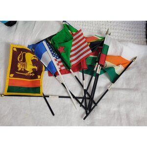 Flags Mini Vtg LOT of 10 small souvenir Bekin Kenya Sri Lanka Lithuania Retro